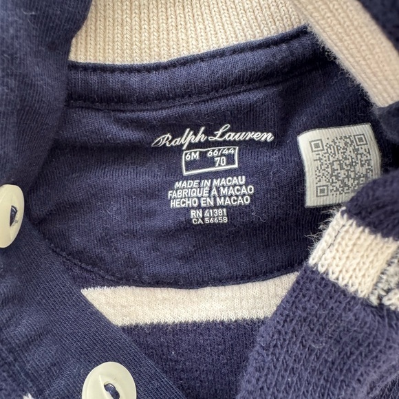 Ralph Lauren baby navy blue and white stripe cotton polo collared sweater 6 mos - Picture 4 of 5